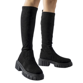 Bottes longues en daim noires par Donnino le noir