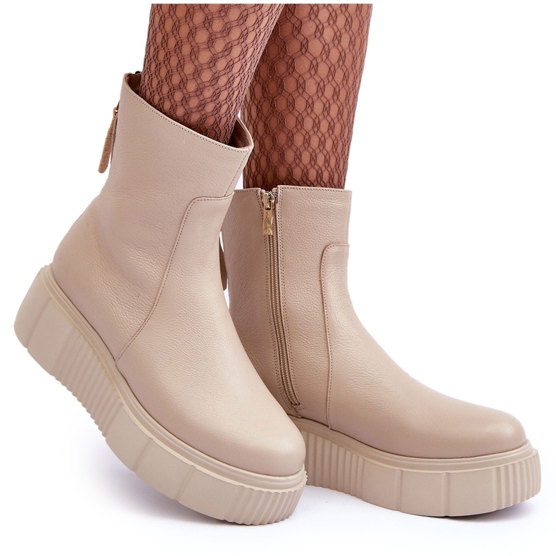 Bottines Plateformes En Cuir Pour Femme Beige Lemar Jenefer