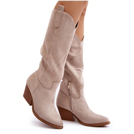 Bottes de cowboy au-dessus du genou pour femme, beige clair, Oppore Bottes de cowboy au-dessus du genou pour femme, beige clair, Oppore