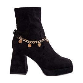 Bottines À Talons Hauts Pour Femmes Avec Chaîne Noir Tiselo