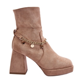 Bottines à talons hauts avec chaîne pour femme, beige Tiselo Bottines à talons hauts avec chaîne pour femme, beige Tiselo