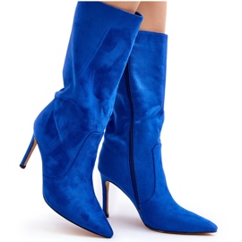 Bottines à Talons Hauts Mi-Mollet Femme, Bleu Odetteia