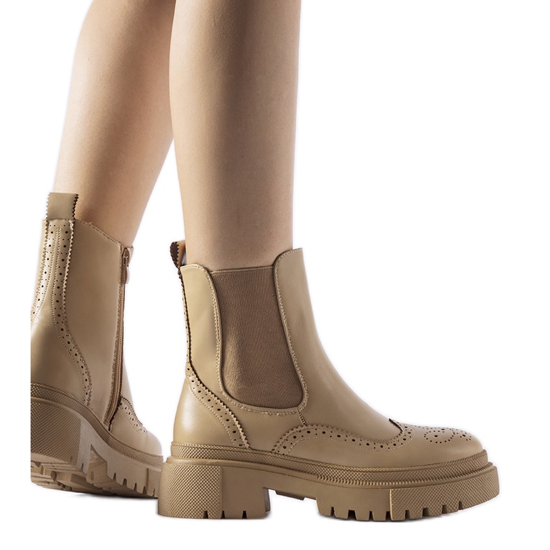 Bottines beige foncé avec surpiqûres Castella