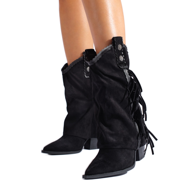 Shelovet Bottes cowboy à franges en daim noir femme le noir