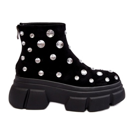 S.Barski Bottes isolées en daim avec cristaux D&amp;A MR870-83 Noir le noir