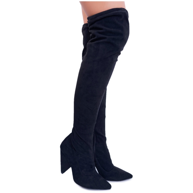 Lu Boo Bottes à talons hauts en daim pour femmes Noir Tamar le noir