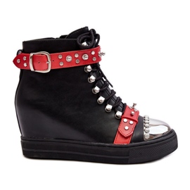 Bottines compensées isolées avec strass, éco-cuir Lu Boo, noir le noir