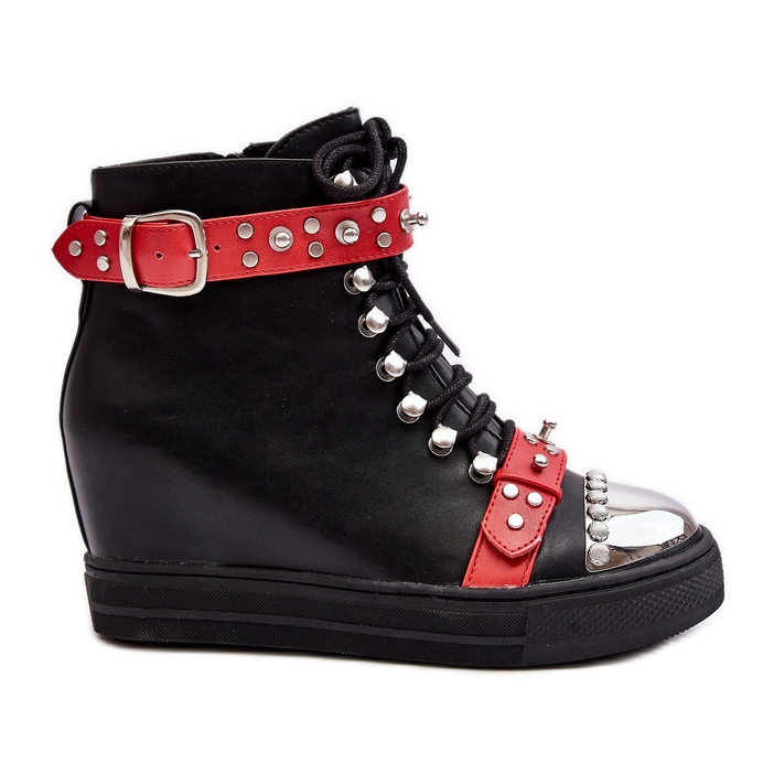 Bottines compensées isolées avec strass, éco-cuir Lu Boo, noir le noir