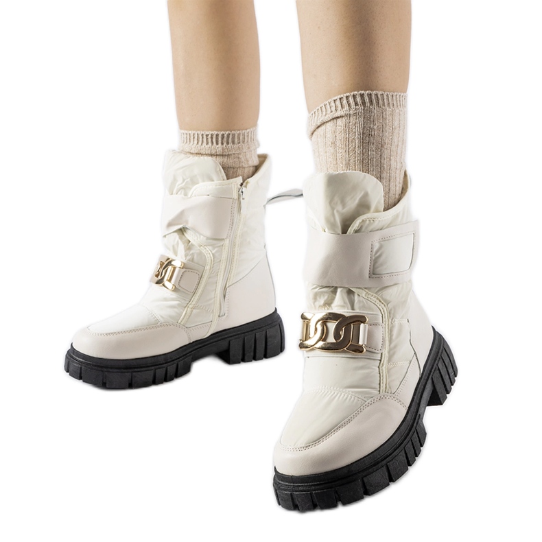 Bottines de neige beiges avec boucle Athos décorative