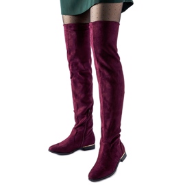 Bottines longues Elwira en éco-daim chaudes bordeaux rouge