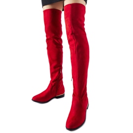 Bottines longues Elwira en éco-daim chaud rouge