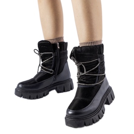 Bottines de neige noires avec strass Pettenasco