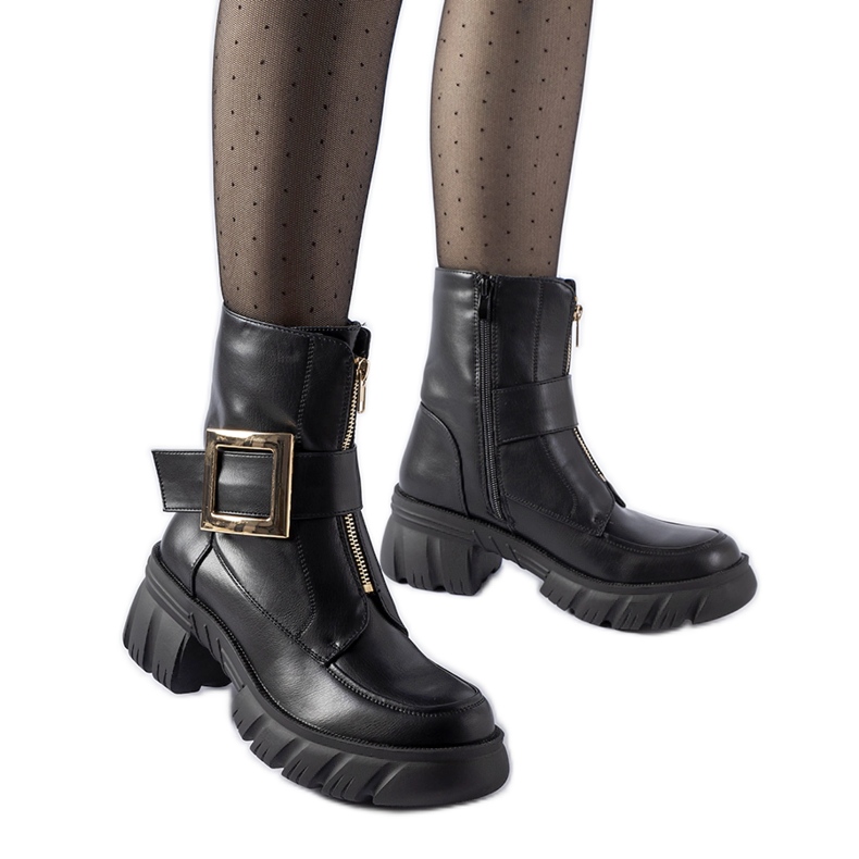 Bottines massives noires à boucle Morgan le noir Bottines massives noires à boucle Morgan le noir