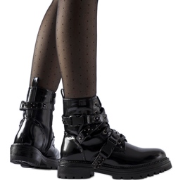 Bottines vernies noires avec clous Hialeah