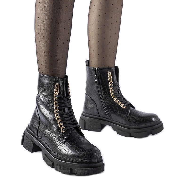 Bottes de travail Goodland noires avec chaîne décorative le noir