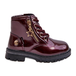 Bottines fille en cuir verni avec fermeture éclair, bordeaux chaud Felori rouge