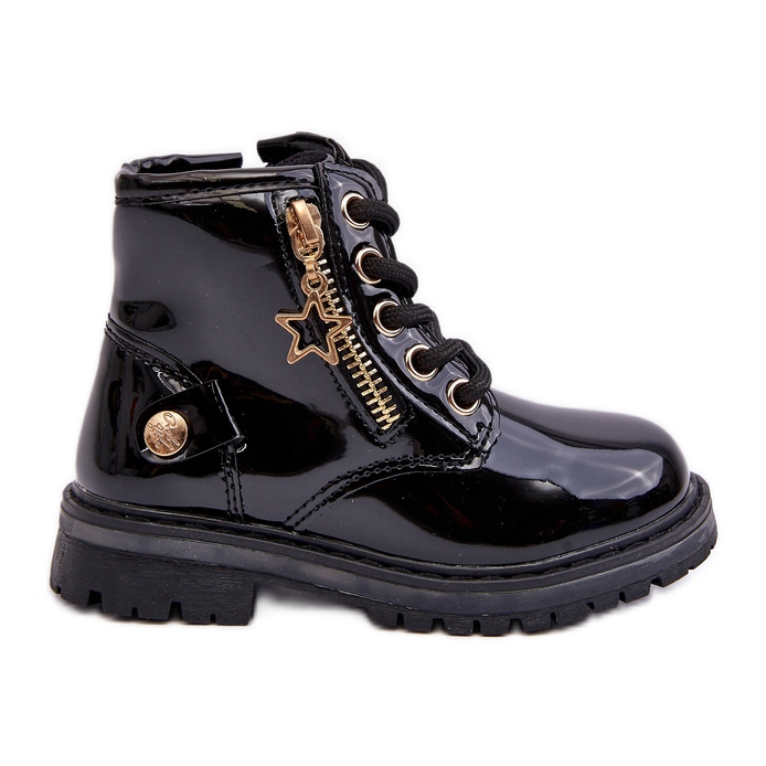 Bottines fille en cuir verni avec fermeture éclair, isolées noires Fori le noir Bottines fille en cuir verni avec fermeture éclair, isolées noires Fori le noir