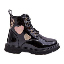Bottines enfant en cuir verni avec décorations, Noir Adete