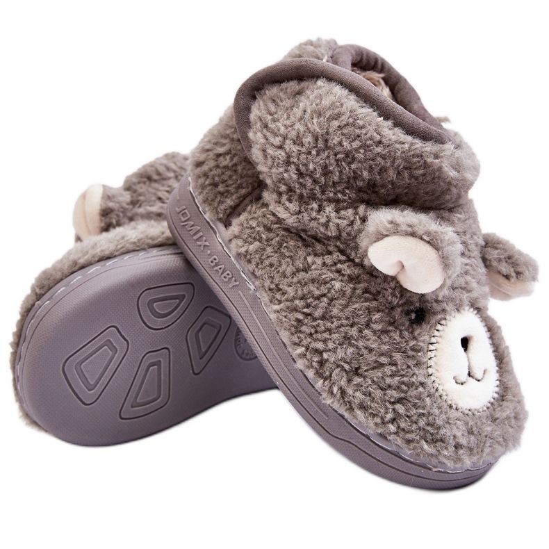 Chaussons isolés pour enfants avec ours en peluche, gris Eberra