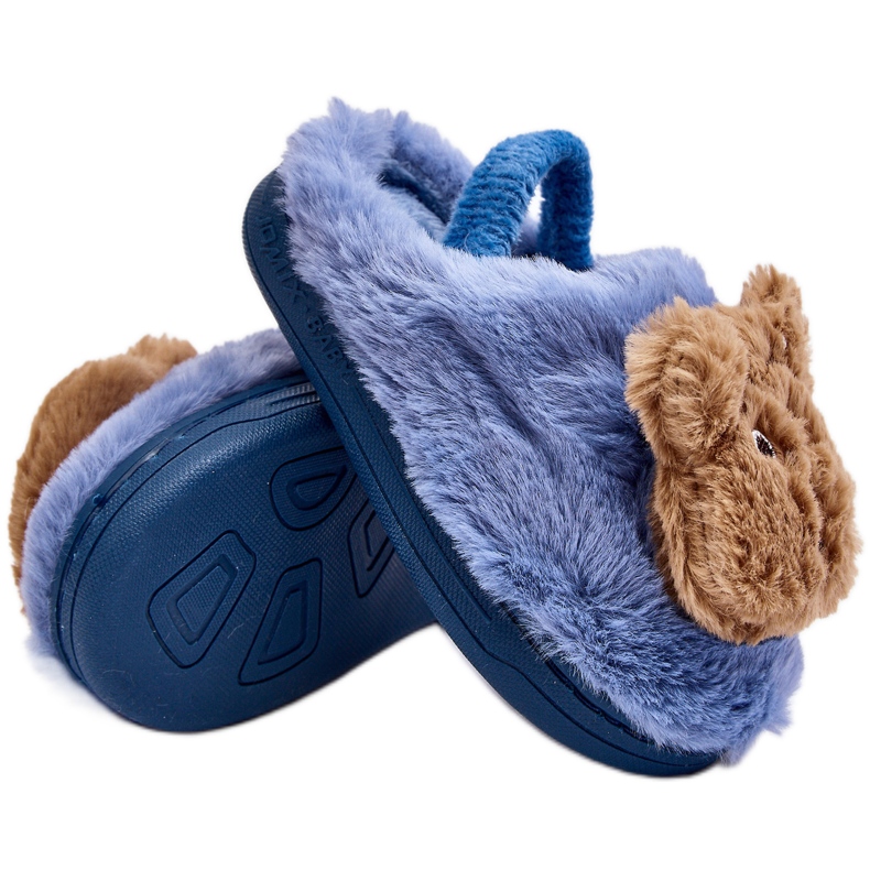 Chaussons en fourrure pour enfants avec ours en peluche, bleu Dicera