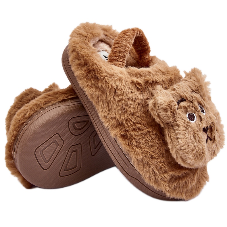 Chaussons en fourrure pour enfants avec ours en peluche, marron Dicera brun