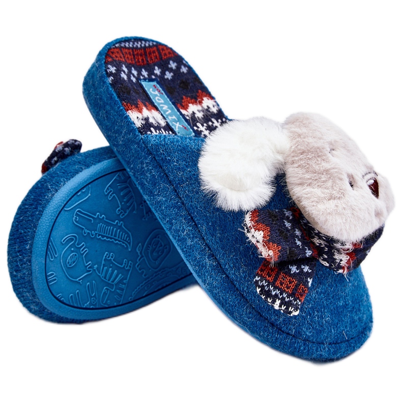Chaussons pour enfants à semelle épaisse avec ours en peluche, bleu, Dasca
