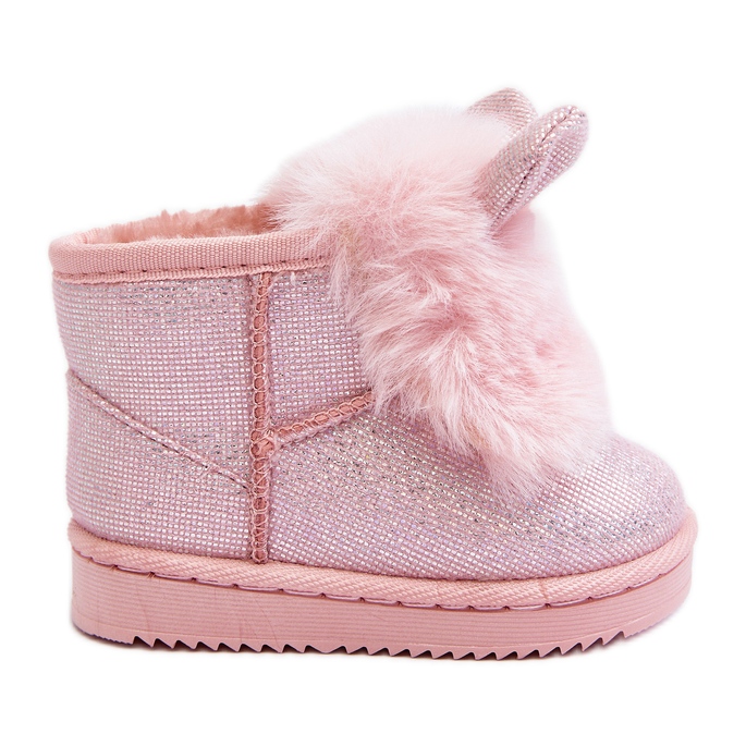 Bottes de neige enfant isolées avec fourrure, oreilles Betty rose clair