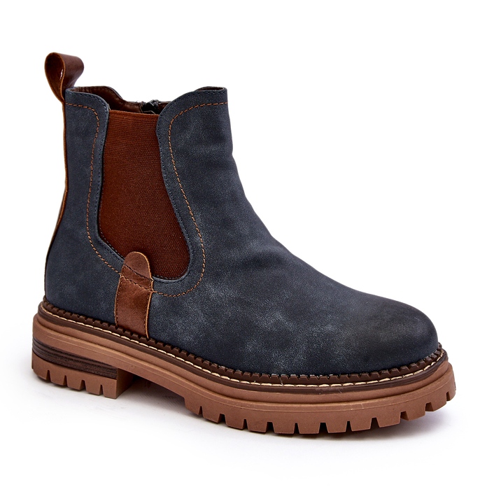 Evento Bottines Chelsea isolées à talons plats pour femme, bleu Myrine Evento Bottines Chelsea isolées à talons plats pour femme, bleu Myrine