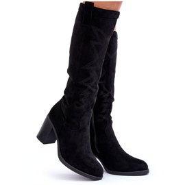 Bottes à talons hauts en daim pour femmes noires le noir