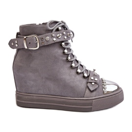 Bottines compensées isolées à strass, daim Lu Boo, gris
