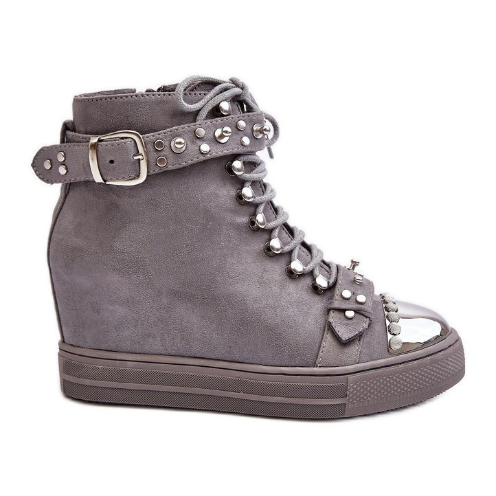 Bottines compensées isolées à strass, daim Lu Boo, gris