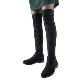 Bottines longues noires chaudes en éco-daim Scandale le noir