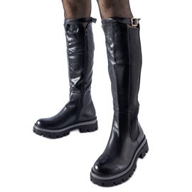 Bottes massives noires avec ceinture Stuart décorative le noir