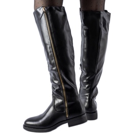 Bottes longues noires avec fermeture éclair décorative Nadwa