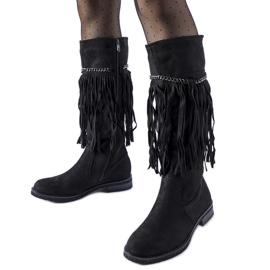 Boots noires avec chaîne et franges Safar le noir