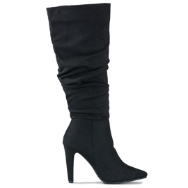 Bottines femme à talons en daim noir le noir