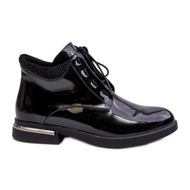 Vinceza Lu Boo - Bottines vernies noires à talons plats
