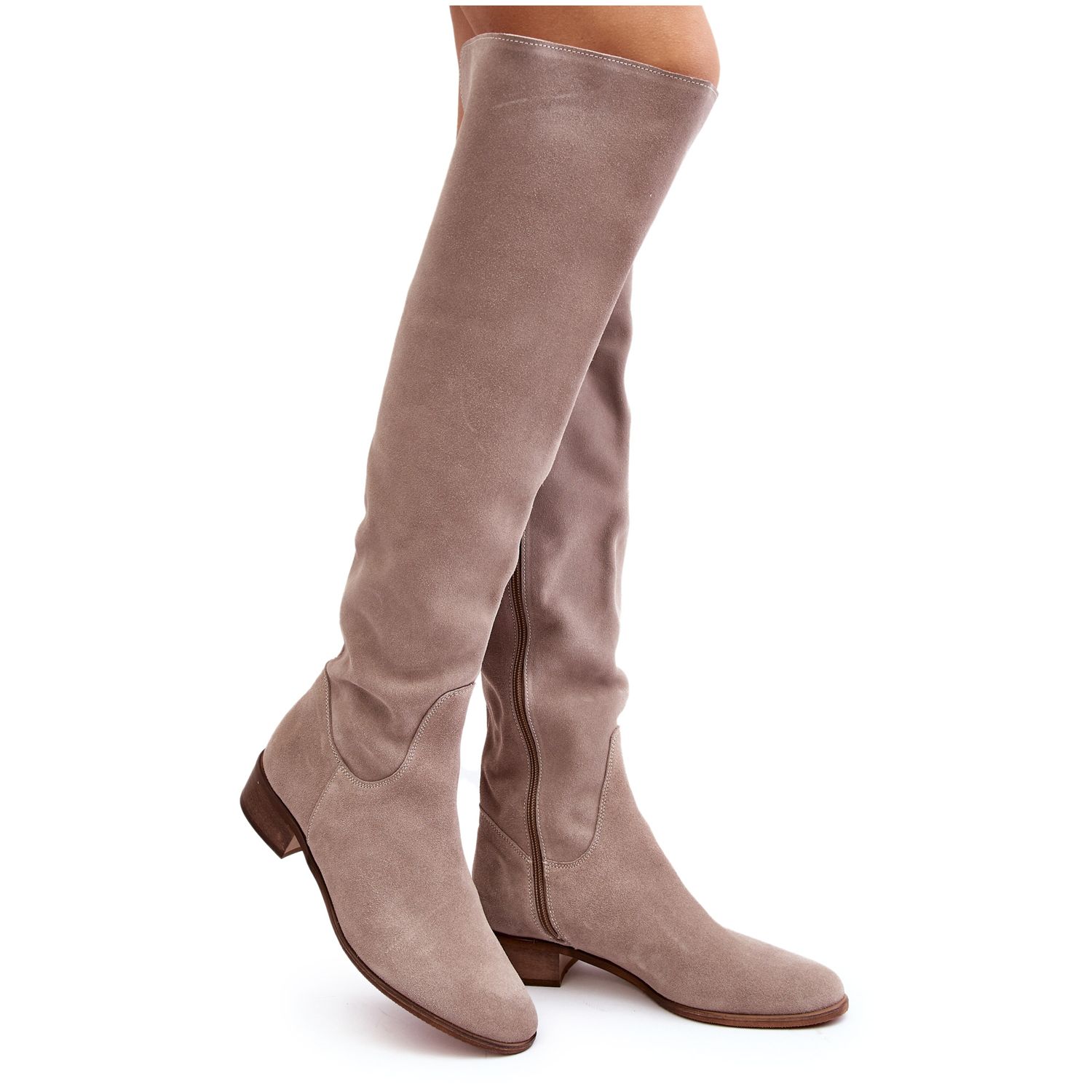 Boots Cuissardes Daim Taupe Boots Cuissardes Beige Femme