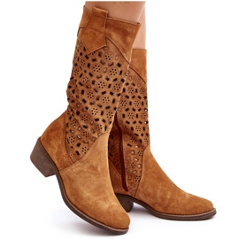 Bottines Femme En Daim Ajouré À Talons Bas Camel Ndulu brun