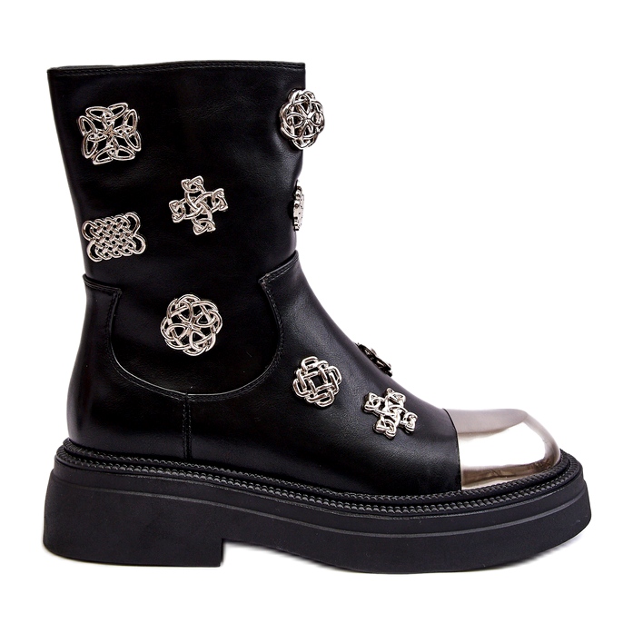 S.Barski Bottines isolées en cuir avec décorations D&amp;A MR870-14A Noir le noir