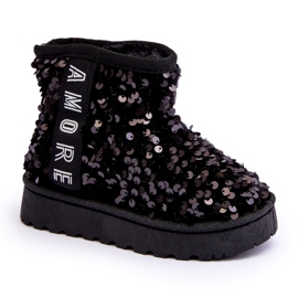 Bottes de neige des filles isolées de paillettes noires le noir