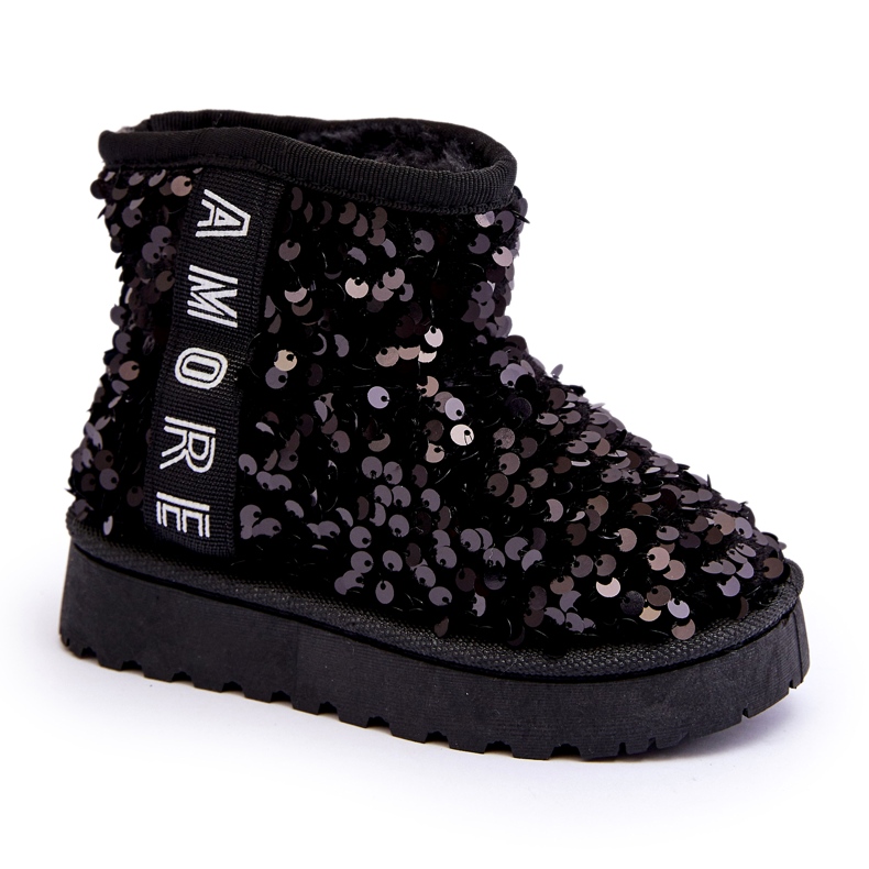 Bottes de neige des filles isolées de paillettes noires le noir