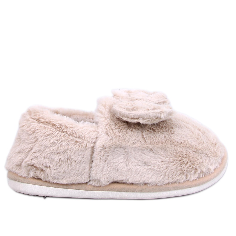 Emres Chaussons en fourrure beige avec noeud