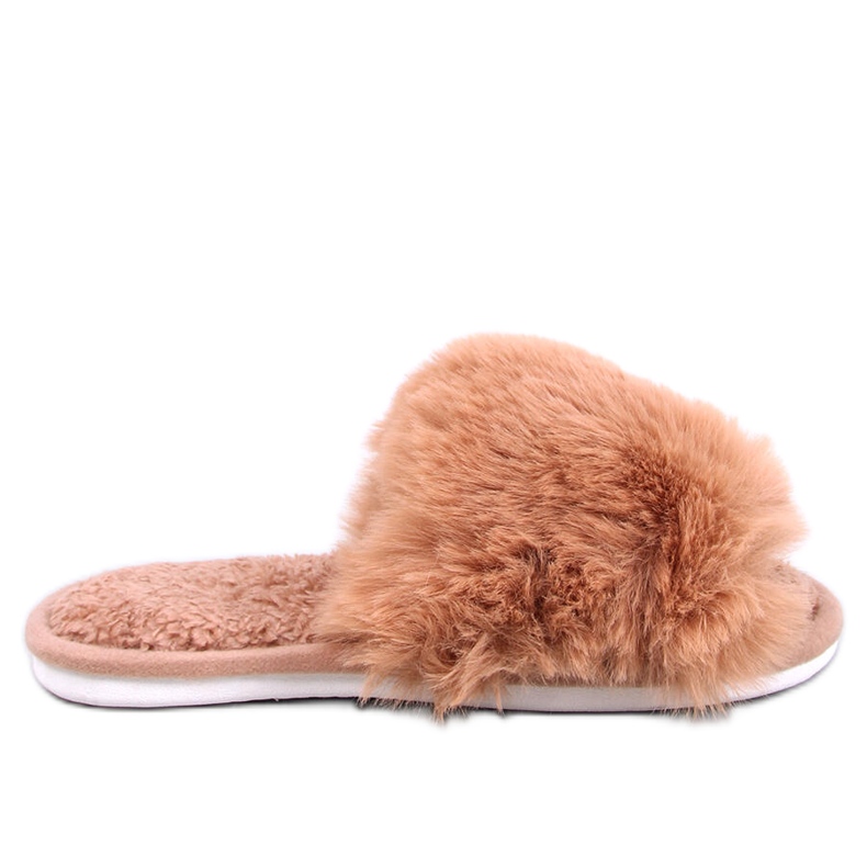 Kemars Camel pantoufles en fourrure à bout ouvert brun