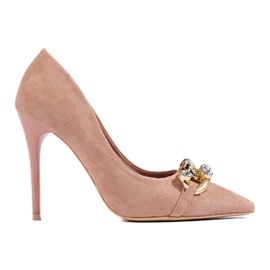 Talons hauts en daim rose avec une chaîne de Vinceza
