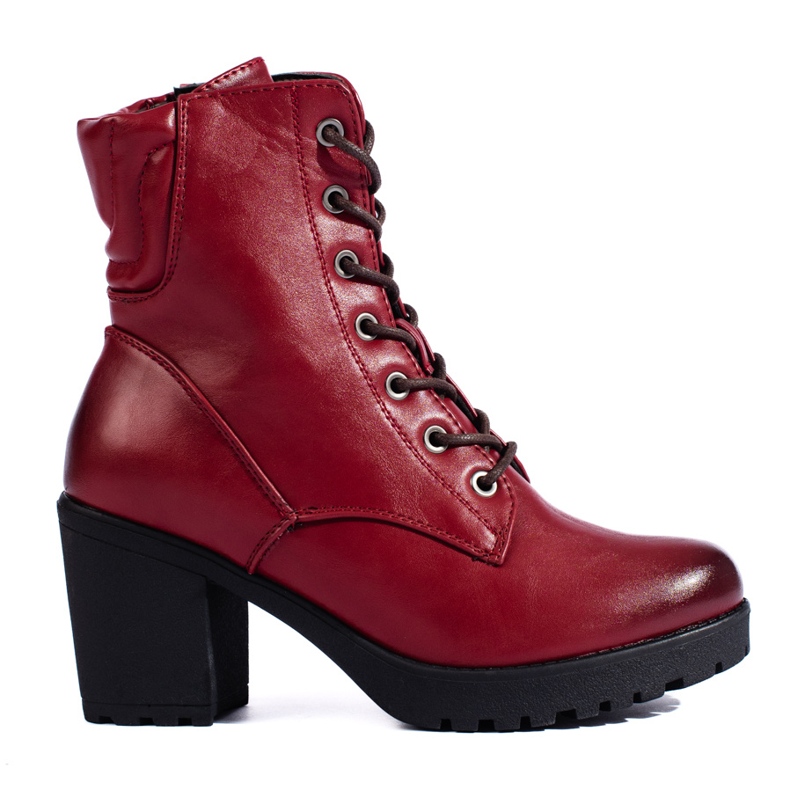 Bottines bordeaux avec liens de Daszyński rouge