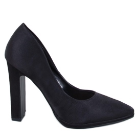 Olivv Escarpins en satin noir à talons larges le noir
