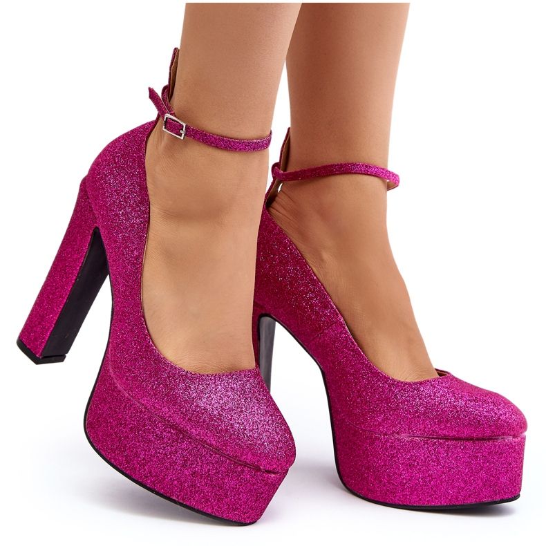 Escarpins à talons hauts pailletés fuchsia Mommoi rose