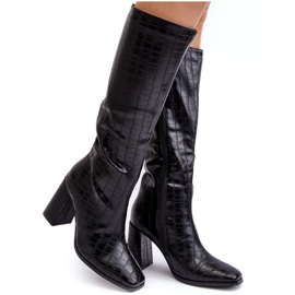 Bottines À Talons Hauts Pour Femme Avec Embossage Décoratif, Noir Vabaria