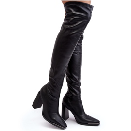 Cuissardes à talons hauts pour femmes, éco-cuir, noir Orcella